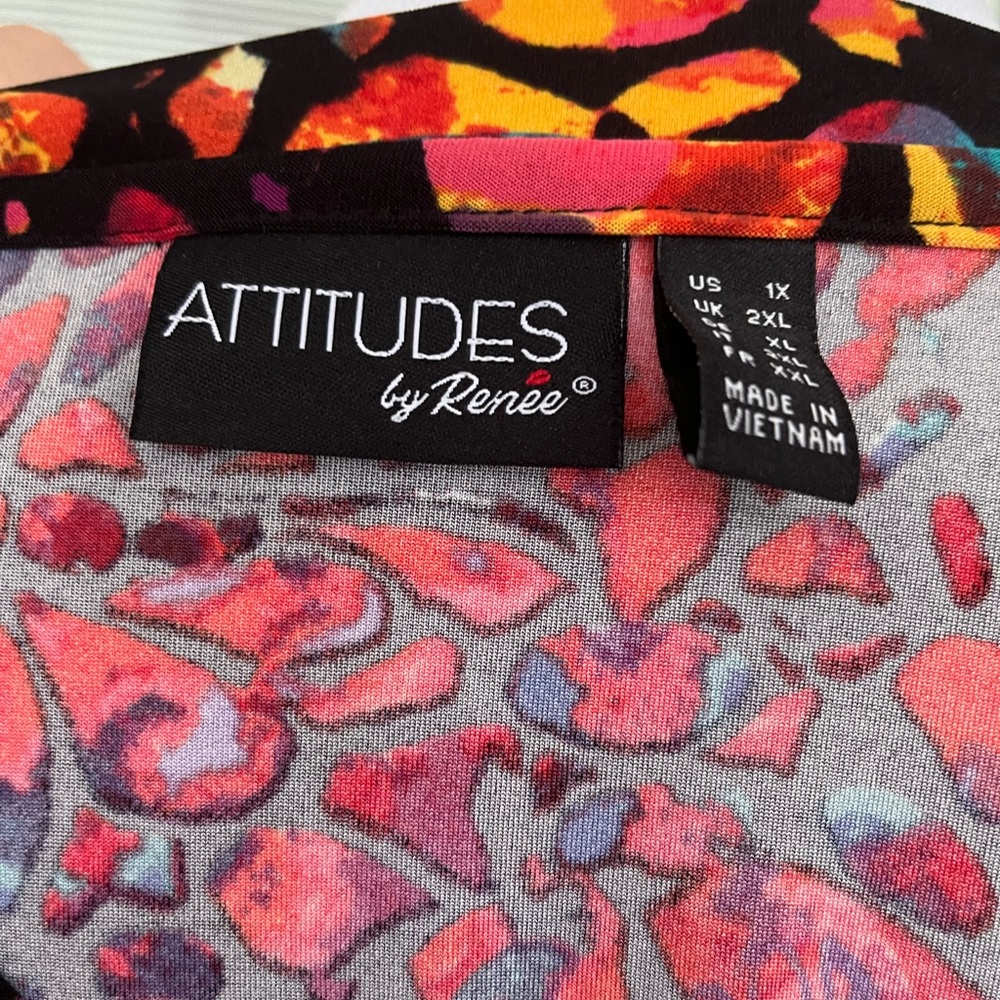 Multicolored tunic top, Attitudes, size 2X, 3/4 length sleeve - Picture 3 of 5